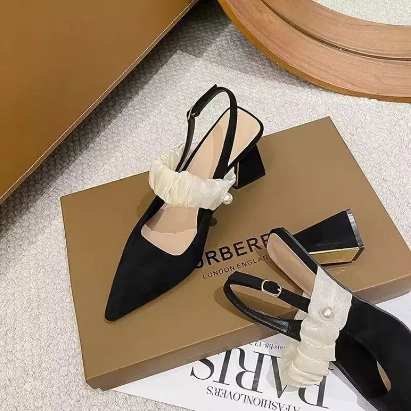 Sandals Women Summer New Fashion Women's Sandals 2024 Pointed Pumps Women Shoes Office Dress Shoes Sexy Square Heel High Heels - Slobuy