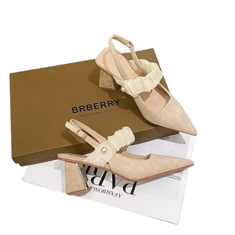 Sandals Women Summer New Fashion Women's Sandals 2024 Pointed Pumps Women Shoes Office Dress Shoes Sexy Square Heel High Heels - Slobuy