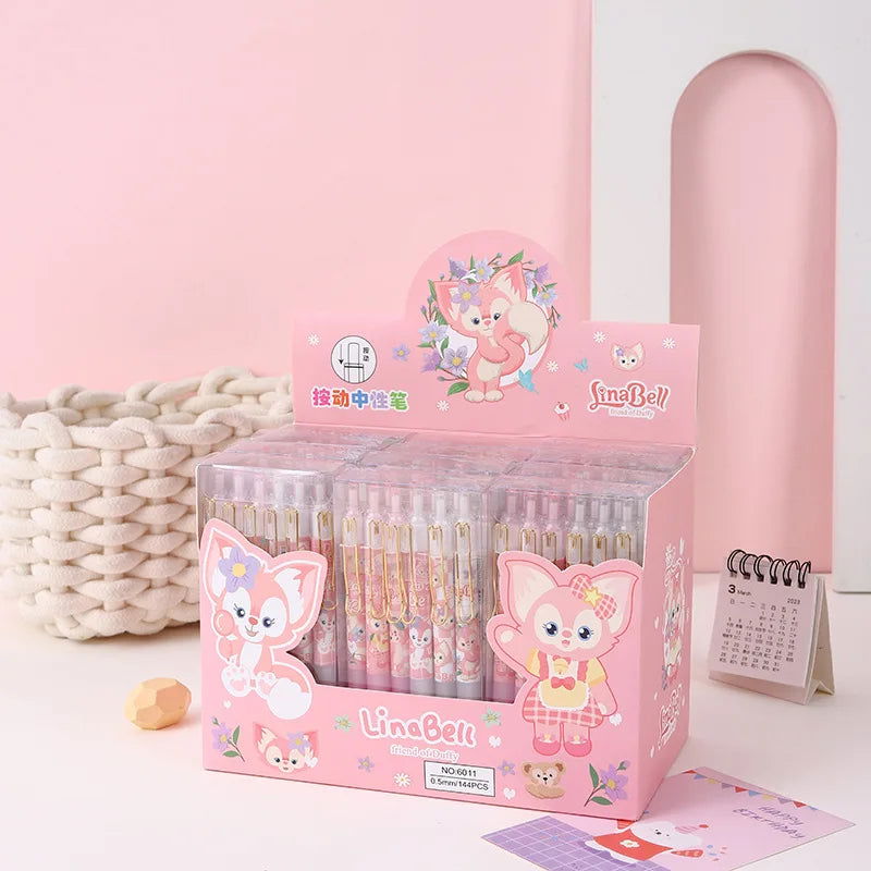Sanrio 12pcs Cartoon Gel Pen Kawaii Hello Kitty Kuromi Cinnamoroll Stationery 0.5 Black With Metal Hook Office Write Cute Pens - Slobuy