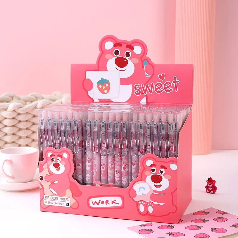 Sanrio 12pcs Cartoon Gel Pen Kawaii Hello Kitty Kuromi Cinnamoroll Stationery 0.5 Black With Metal Hook Office Write Cute Pens - Slobuy