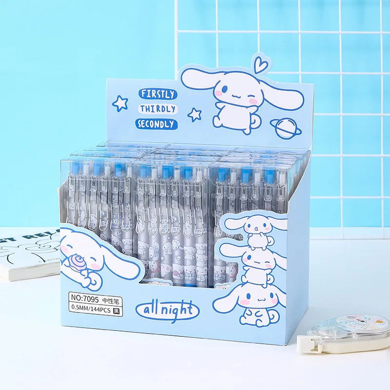 Sanrio 12pcs Cartoon Gel Pen Kawaii Hello Kitty Kuromi Cinnamoroll Stationery 0.5 Black With Metal Hook Office Write Cute Pens - Slobuy