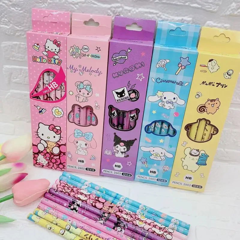 Sanrio 60pcs Cartoon Pencils My Melody Kuromi Pens Primary Students Stationery HB Black Write Draw School Children Boxed PenGift - Slobuy