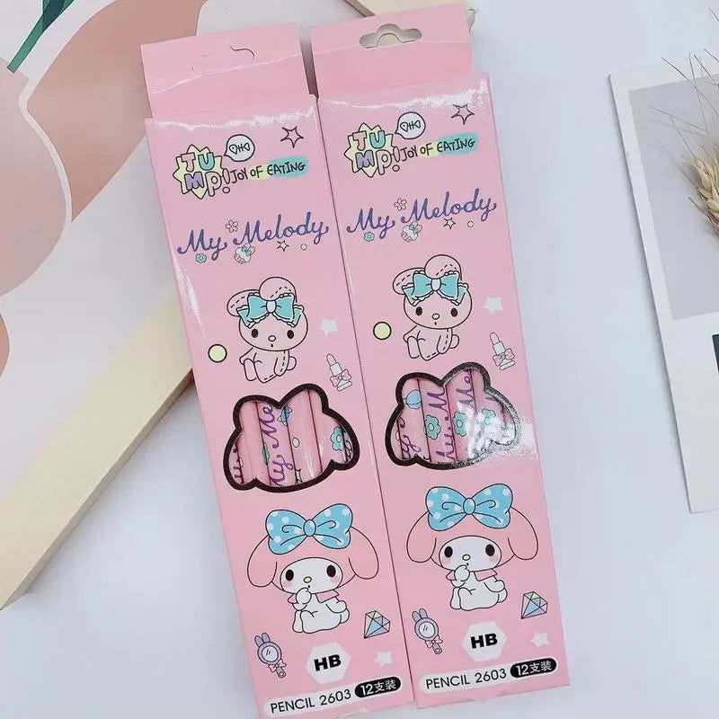 Sanrio 60pcs Cartoon Pencils My Melody Kuromi Pens Primary Students Stationery HB Black Write Draw School Children Boxed PenGift - Slobuy