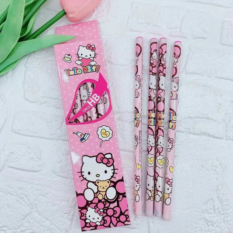 Sanrio 60pcs Cartoon Pencils My Melody Kuromi Pens Primary Students Stationery HB Black Write Draw School Children Boxed PenGift - Slobuy