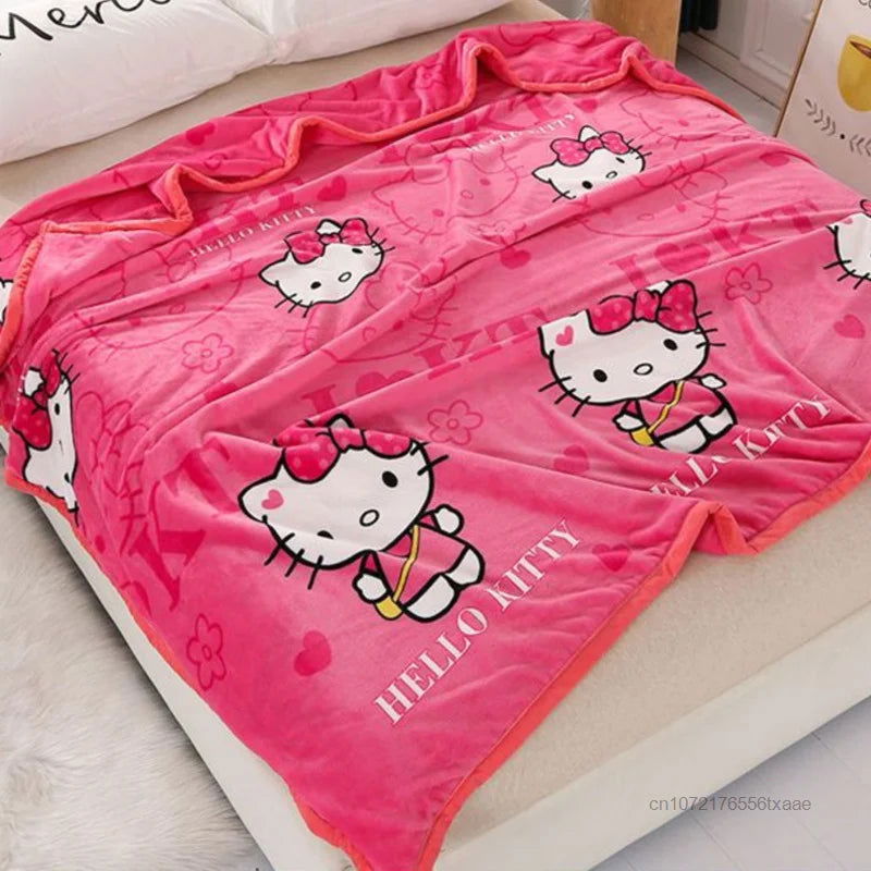 Sanrio Hello Kitty Plush Blanket Bed Sheet Children Adult Soft Blankets Cartoon Aircondition Nap Blanket Spring Fluffy Quilt - Slobuy
