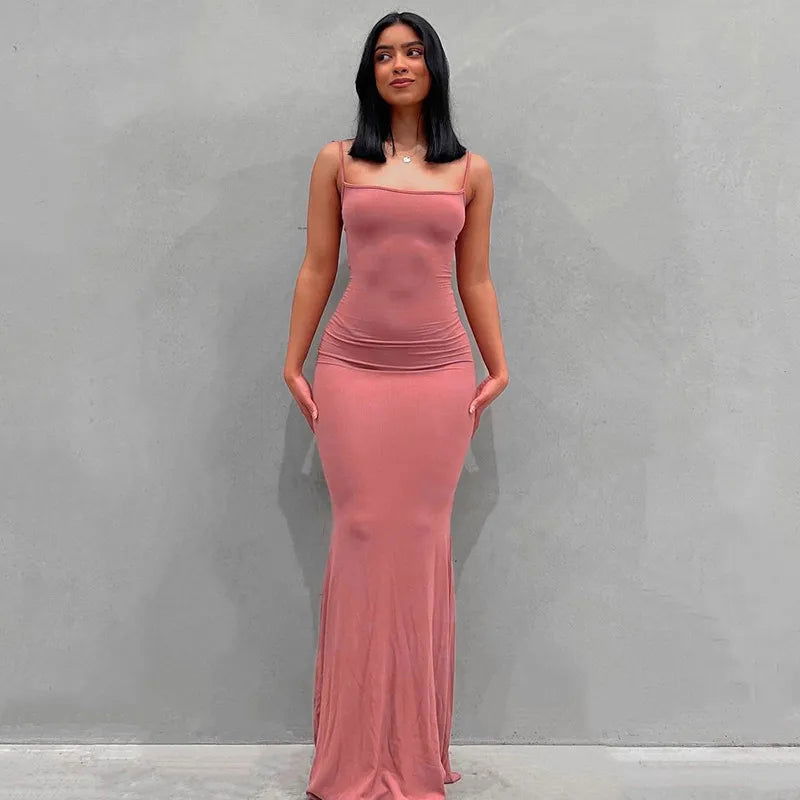Satin Slip Sleeveless Backless Maxi Dress Women 2023 Y2K Summer Bodycon Elegant Sexy Outfits Ladies Birthday Party Club Sundress - Slobuy