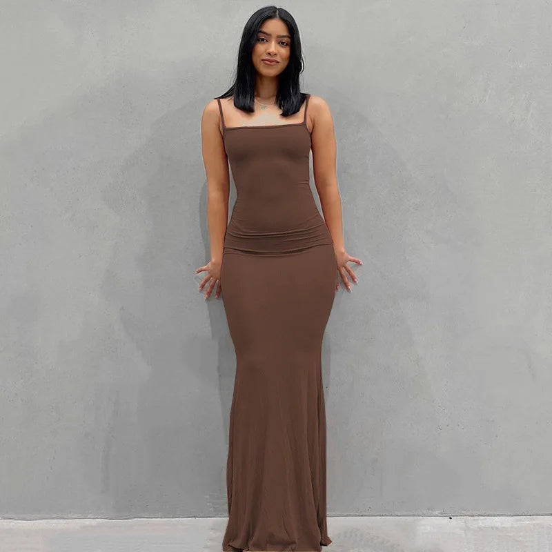 Satin Slip Sleeveless Backless Maxi Dress Women 2023 Y2K Summer Bodycon Elegant Sexy Outfits Ladies Birthday Party Club Sundress - Slobuy