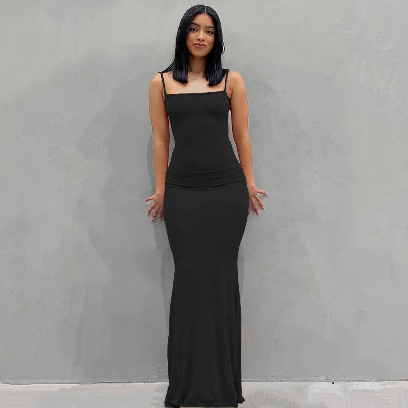 Satin Slip Sleeveless Backless Maxi Dress Women 2023 Y2K Summer Bodycon Elegant Sexy Outfits Ladies Birthday Party Club Sundress - Slobuy
