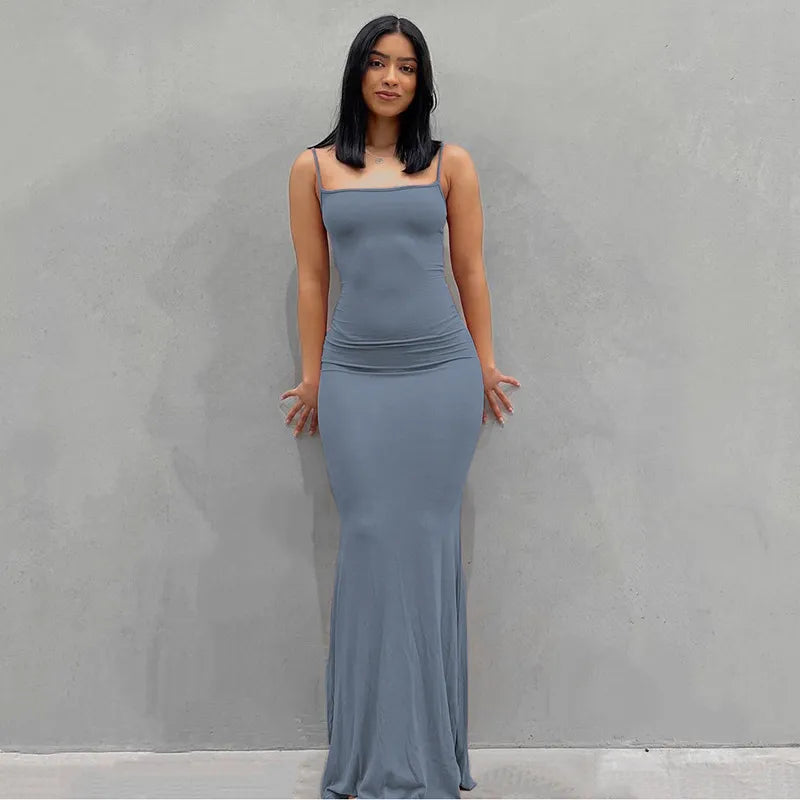 Satin Slip Sleeveless Backless Maxi Dress Women 2023 Y2K Summer Bodycon Elegant Sexy Outfits Ladies Birthday Party Club Sundress - Slobuy