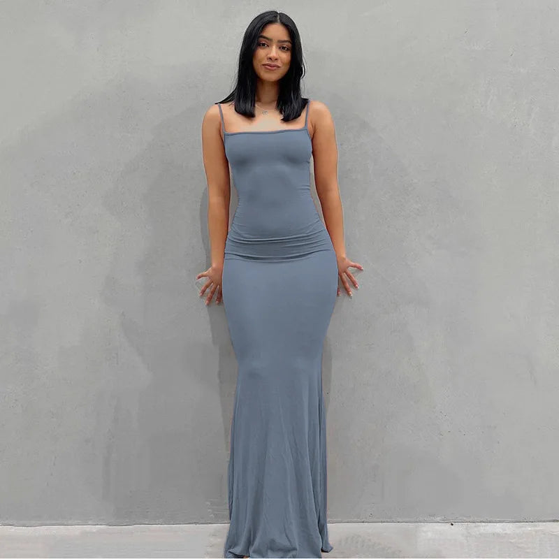 Satin Slip Sleeveless Backless Maxi Dress Women 2023 Y2K Summer Bodycon Elegant Sexy Outfits Ladies Birthday Party Club Sundress - Slobuy
