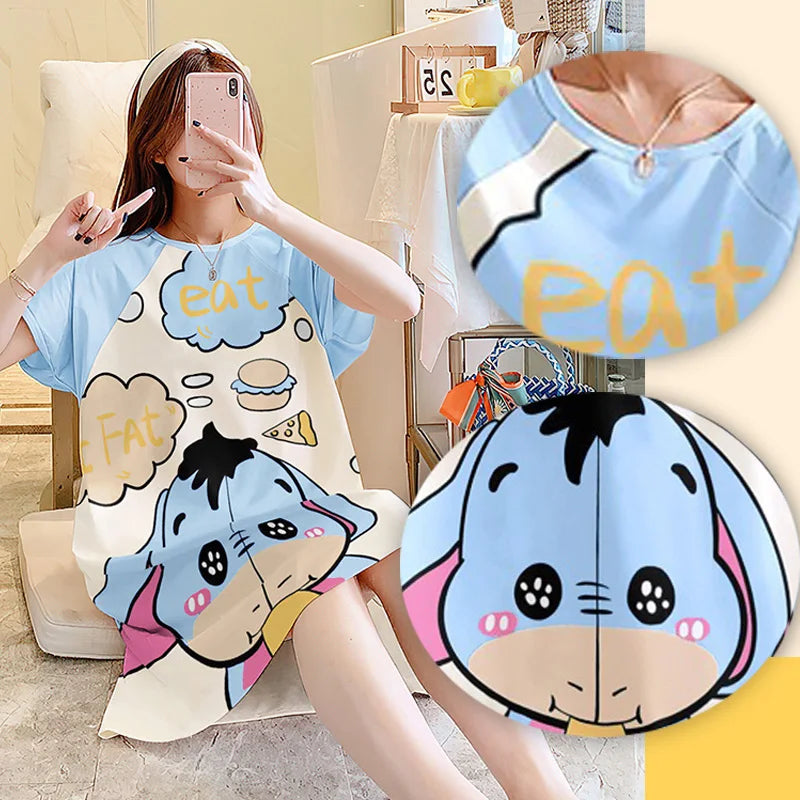 Pregnant Women's Clothing New Summer Women's Nightgown Loose Cute Short-Sleeved Milk Silk Cartoon Thin Of Home Wear Pajamas