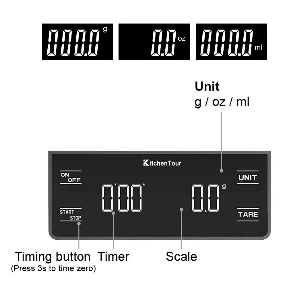 Kitchen Tools Coffee Scale with Timer Digital Multifunction Weighing Scale 3kg/0.1g Pour Over Drip Espresso Scale LCD Display