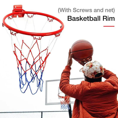 32cm Wall Mounted Basketball Hoop Netting Metal Rim Hanging Basket Basket-ball Wall Rim W/ Screws Indoor Outdoor Sport - Slobuy
