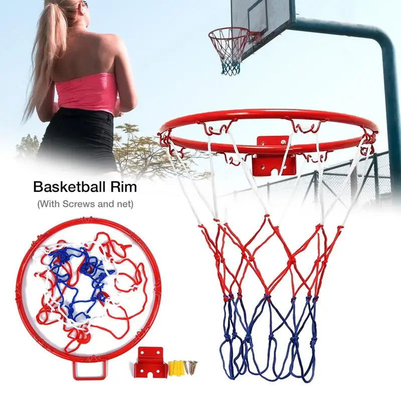32cm Wall Mounted Basketball Hoop Netting Metal Rim Hanging Basket Basket-ball Wall Rim W/ Screws Indoor Outdoor Sport - Slobuy