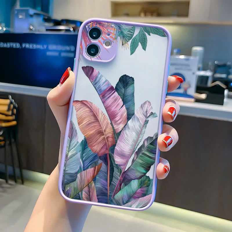 Palm tree Leaves Plant Flower Phone Case for iphone X XR XS 15 11 12 13 14 Pro Max 14 Plus 7 8 Plus Back Shockproof Cover Funda