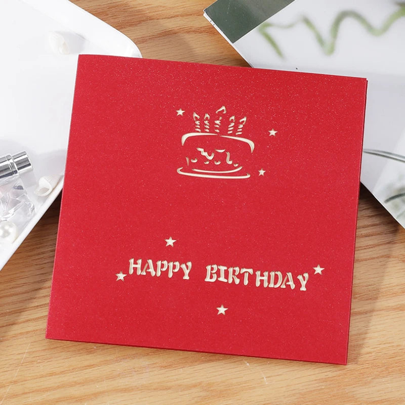 Happy Birthday Gift Card 3D Pop Up Greeting Postcard Warm Friend Kids Blank Fold Invitation Post Cards Party Wedding Decorative