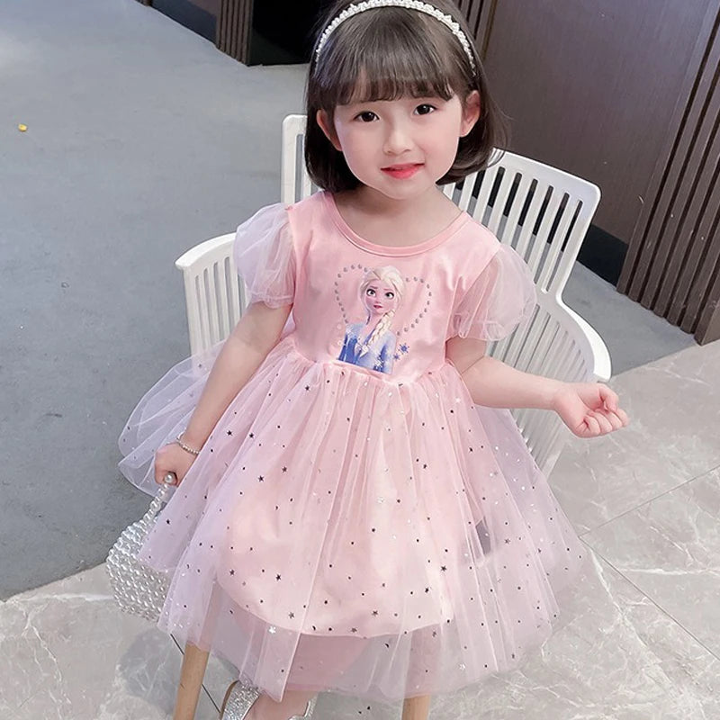 Girls Dress Cartoon 2024 Summer Frozen Fashion Children's Elsa Princess Baby Girl Toddler Short Sleeve Cute Party Dresses 3-9Y