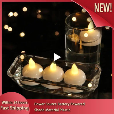 Waterproof Flameless Floating Tealights,Warm White Battery Flickering LED Lights Candles Wedding, Party, Centerpiece, Pool & SPA