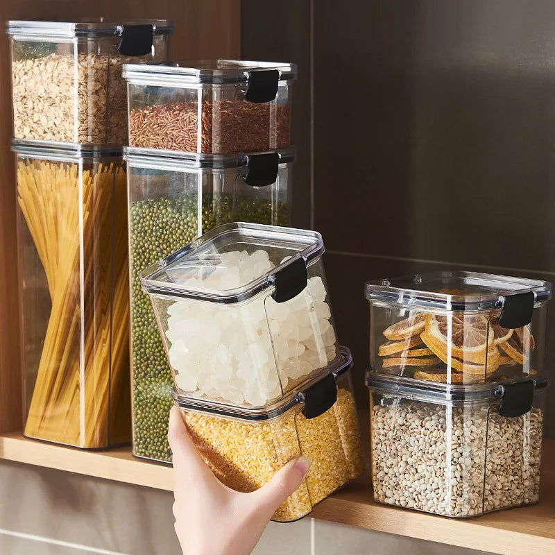 Sealed plastic food storage box cereal candy Dried jars with lid fridge storageTank containers household items kitchen organizer - Slobuy