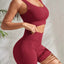Seamless Ribbed Yoga Sets Workout Sets for Women 2 Pieces Gym Suits Ribbed Crop Tank High Waist Shorts Outfits Fitness Running - Slobuy