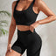 Seamless Ribbed Yoga Sets Workout Sets for Women 2 Pieces Gym Suits Ribbed Crop Tank High Waist Shorts Outfits Fitness Running - Slobuy