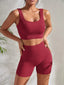 Seamless Ribbed Yoga Sets Workout Sets for Women 2 Pieces Gym Suits Ribbed Crop Tank High Waist Shorts Outfits Fitness Running - Slobuy