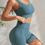 Seamless Ribbed Yoga Sets Workout Sets for Women 2 Pieces Gym Suits Ribbed Crop Tank High Waist Shorts Outfits Fitness Running - Slobuy