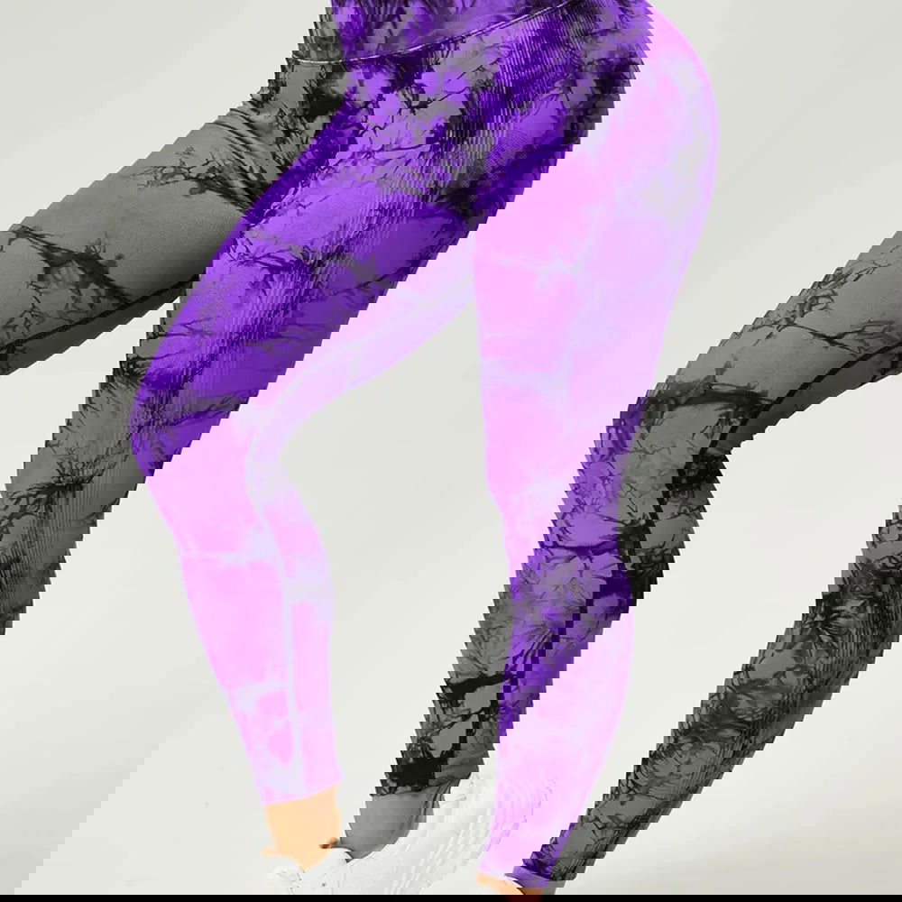 Seamless Tie Dye Scrunch Yoga Leggings For Women High Waist Push Up Gym Tights Tummy Control Workout Sport Fitness Pants Ladies - Slobuy