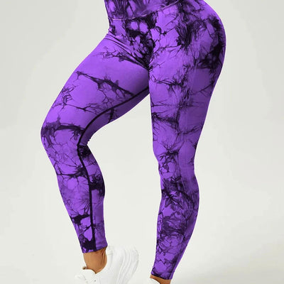 Seamless Tie Dye Scrunch Yoga Leggings For Women High Waist Push Up Gym Tights Tummy Control Workout Sport Fitness Pants Ladies - Slobuy
