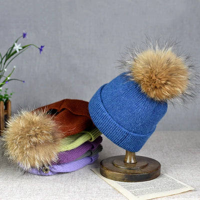 Winter Brand Female Fur Pom Poms hat Winter Hat For Women Girl 's Hat Knitted Beanies Cap Hat Thick Women Skullies Beanies