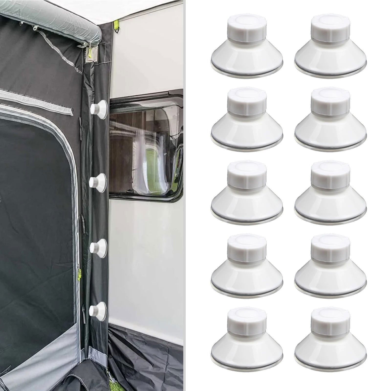 10 Packs High-Grip Awning Suction Cup Fixing Pads Caravan Motorhome Organizer W/Securing Hooks Car Camping Tarpaulin Accessories - Slobuy