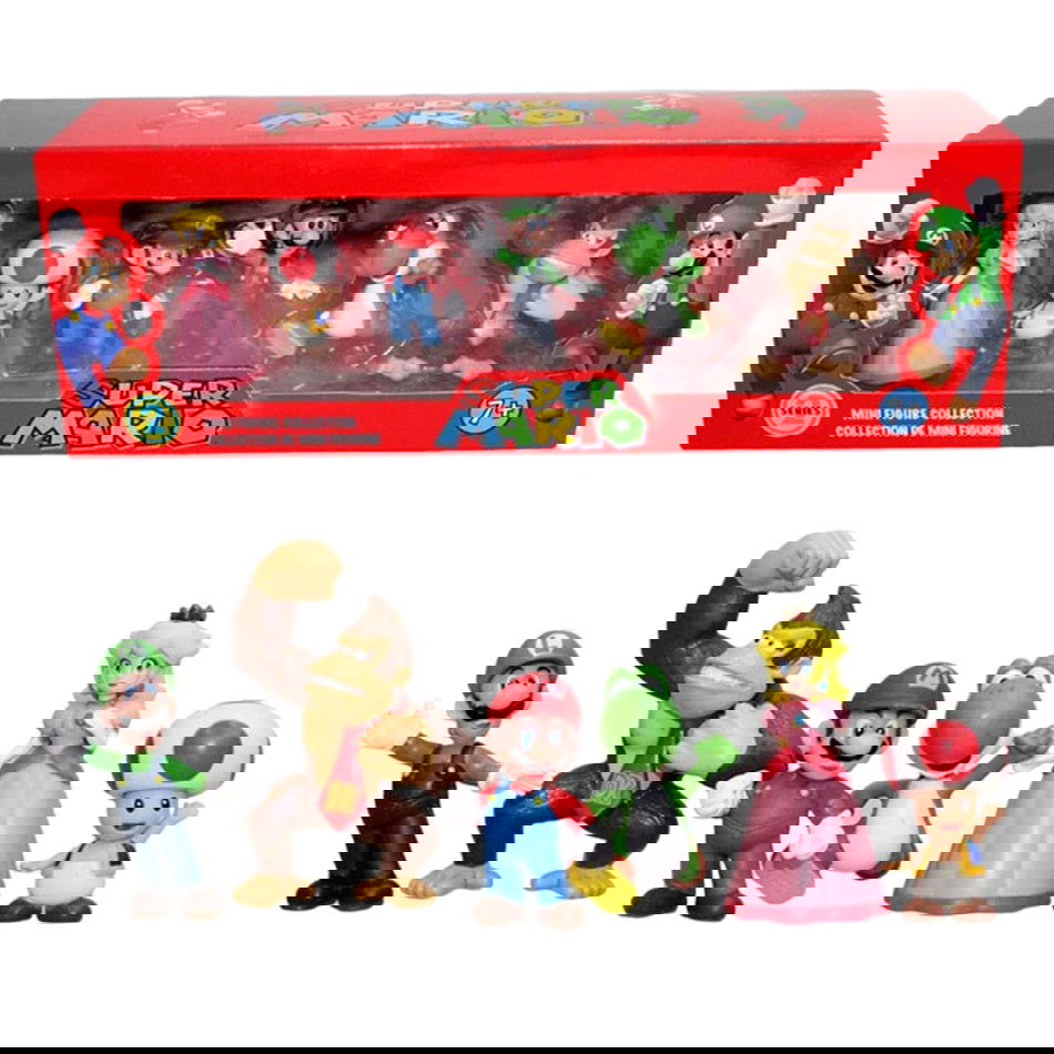 6Pcs/Set 4-7cm Super Mario Bros PVC Action Figure Toys Dolls Model Set Luigi Yoshi Donkey Kong Mushroom for kids birthday gifts - Slobuy