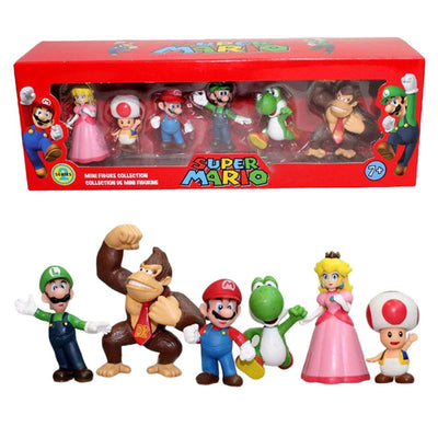 6Pcs/Set 4-7cm Super Mario Bros PVC Action Figure Toys Dolls Model Set Luigi Yoshi Donkey Kong Mushroom for kids birthday gifts - Slobuy