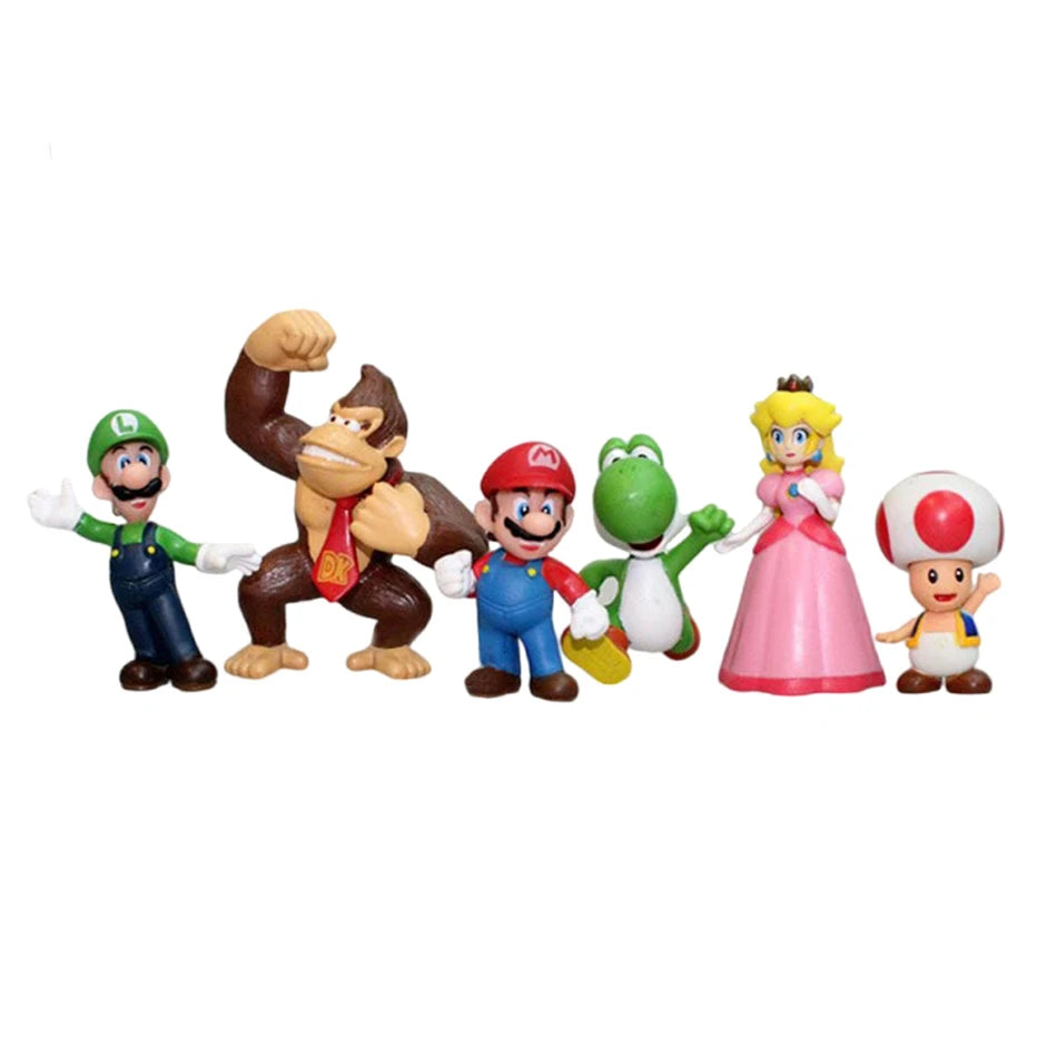 6Pcs/Set 4-7cm Super Mario Bros PVC Action Figure Toys Dolls Model Set Luigi Yoshi Donkey Kong Mushroom for kids birthday gifts - Slobuy