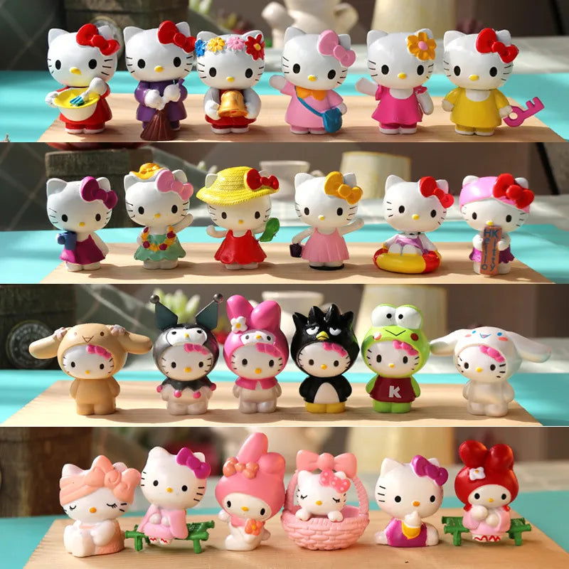 6pcs/Set Anime Sanrio Hello Kitty Action Figure Toys Cute Kuromi Mymelody Cinnamorol Figurine Dolls Children Kids Xmas Gift - Slobuy