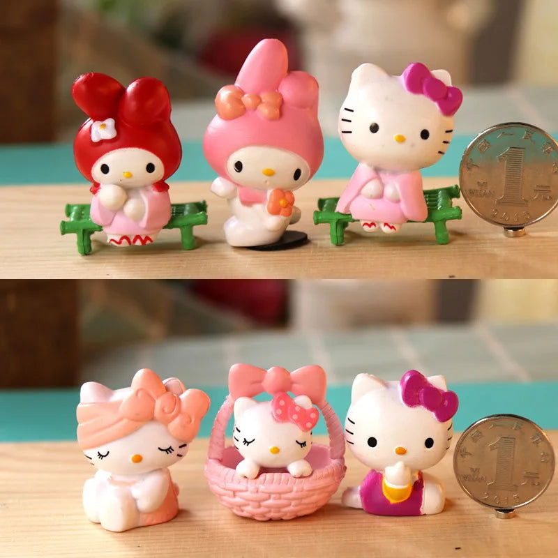 6pcs/Set Anime Sanrio Hello Kitty Action Figure Toys Cute Kuromi Mymelody Cinnamorol Figurine Dolls Children Kids Xmas Gift - Slobuy