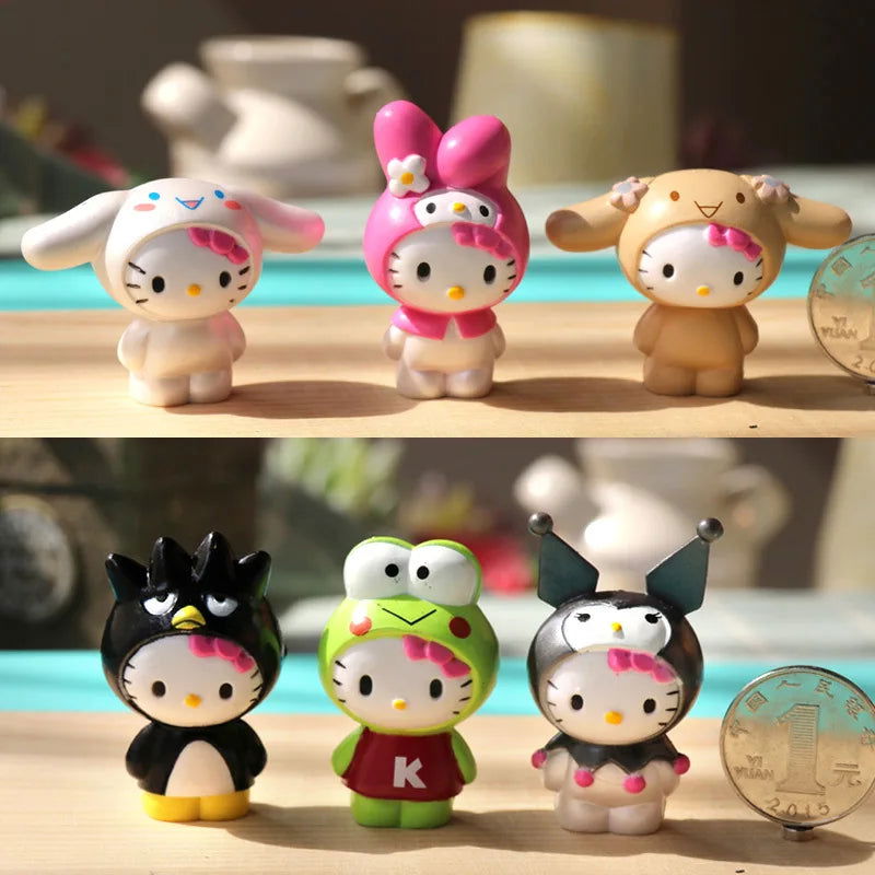 6pcs/Set Anime Sanrio Hello Kitty Action Figure Toys Cute Kuromi Mymelody Cinnamorol Figurine Dolls Children Kids Xmas Gift - Slobuy