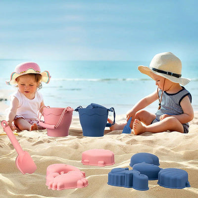 8pcs/Set Beach Toys  Eco-Friendly, BPA-Free, Food-Grade Silicone - Fun Summer Outdoor Toys for Kids with Bucket & 4 Color Sand - Slobuy