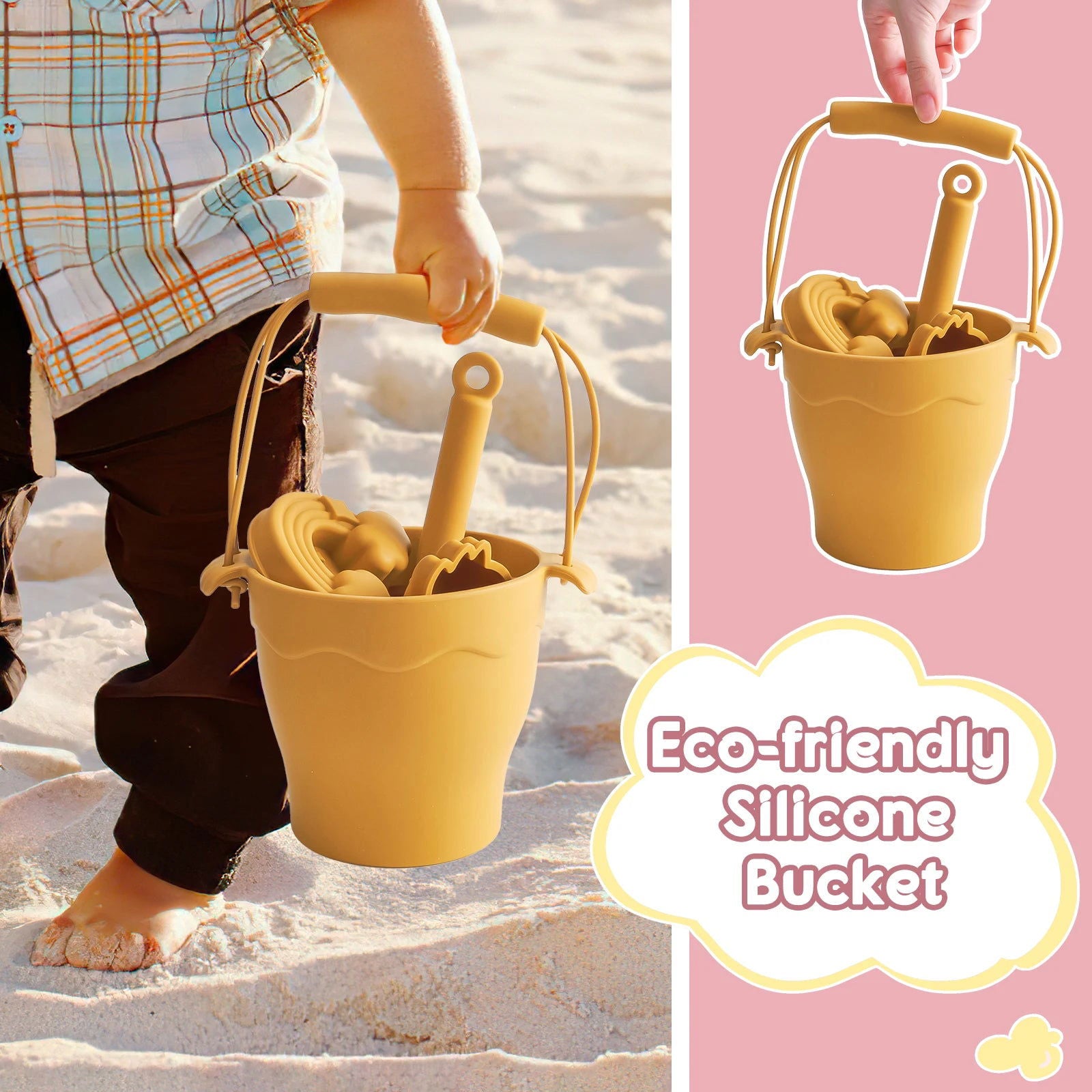 8pcs/Set Beach Toys  Eco-Friendly, BPA-Free, Food-Grade Silicone - Fun Summer Outdoor Toys for Kids with Bucket & 4 Color Sand - Slobuy
