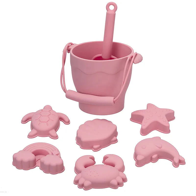 8pcs/Set Beach Toys  Eco-Friendly, BPA-Free, Food-Grade Silicone - Fun Summer Outdoor Toys for Kids with Bucket & 4 Color Sand - Slobuy