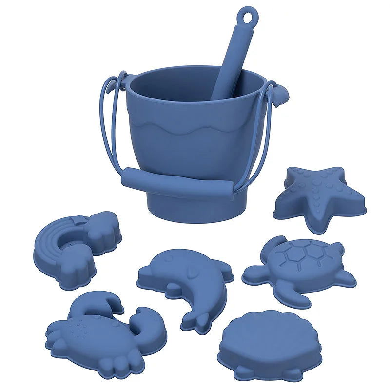 8pcs/Set Beach Toys  Eco-Friendly, BPA-Free, Food-Grade Silicone - Fun Summer Outdoor Toys for Kids with Bucket & 4 Color Sand - Slobuy