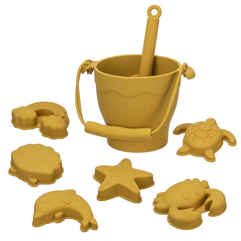 8pcs/Set Beach Toys  Eco-Friendly, BPA-Free, Food-Grade Silicone - Fun Summer Outdoor Toys for Kids with Bucket & 4 Color Sand - Slobuy