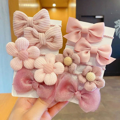 10Pcs/Set Big Bow Flower Elastic Hairbands Children Girls Sweet Hair Ties Fashion Headbands Hair Accessories Rubber Band For Kid - Slobuy