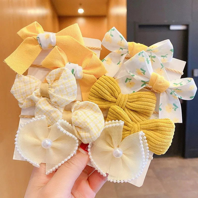 10Pcs/Set Big Bow Flower Elastic Hairbands Children Girls Sweet Hair Ties Fashion Headbands Hair Accessories Rubber Band For Kid - Slobuy