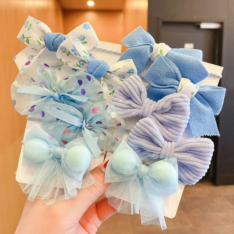 10Pcs/Set Big Bow Flower Elastic Hairbands Children Girls Sweet Hair Ties Fashion Headbands Hair Accessories Rubber Band For Kid - Slobuy