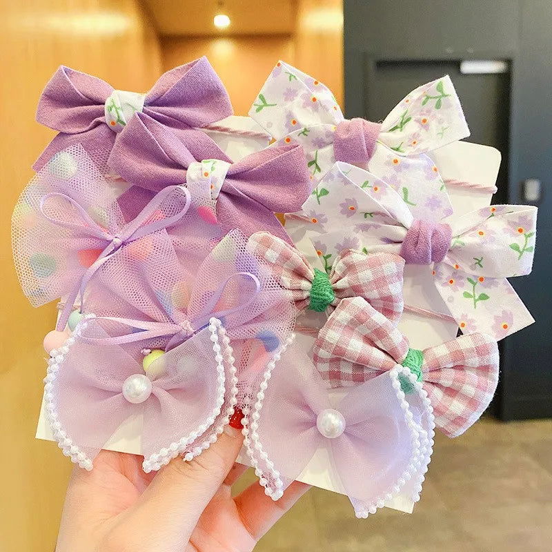 10Pcs/Set Big Bow Flower Elastic Hairbands Children Girls Sweet Hair Ties Fashion Headbands Hair Accessories Rubber Band For Kid - Slobuy