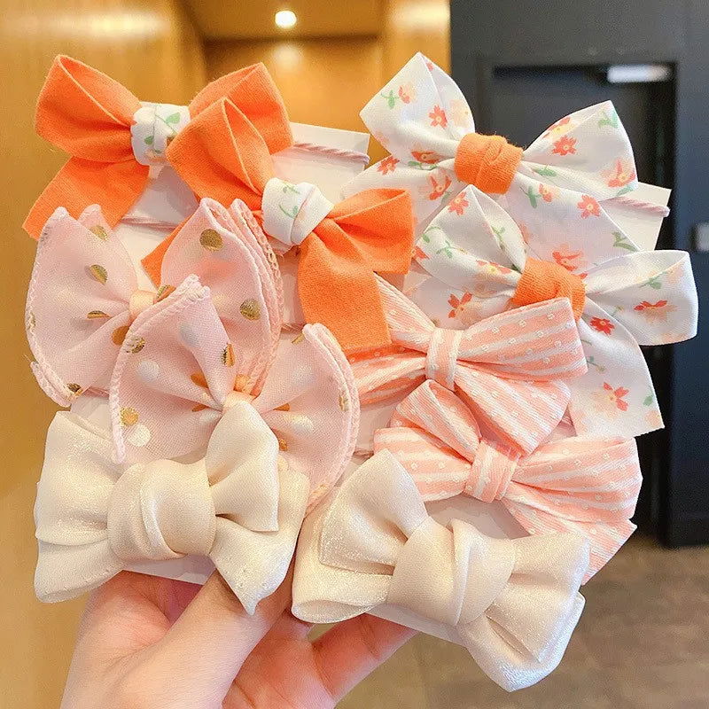 10Pcs/Set Big Bow Flower Elastic Hairbands Children Girls Sweet Hair Ties Fashion Headbands Hair Accessories Rubber Band For Kid - Slobuy