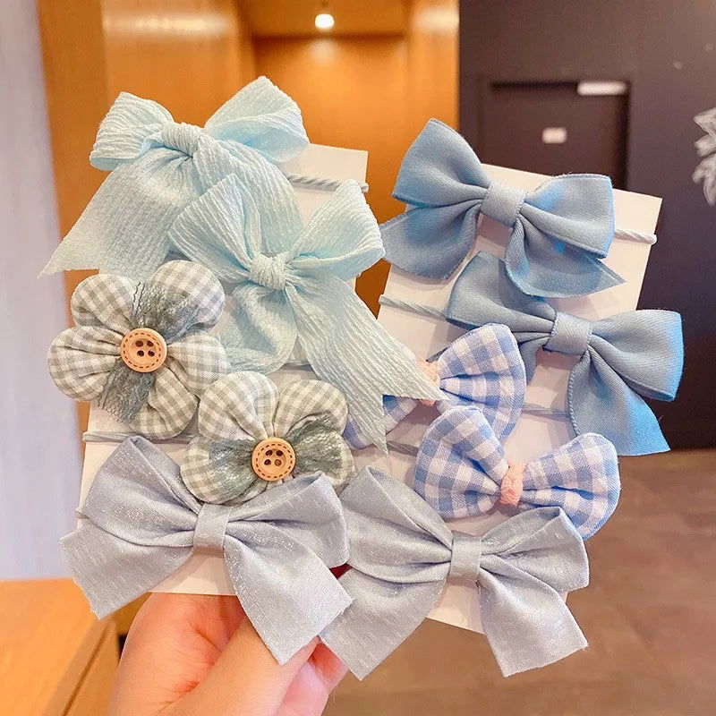 10Pcs/Set Big Bow Flower Elastic Hairbands Children Girls Sweet Hair Ties Fashion Headbands Hair Accessories Rubber Band For Kid - Slobuy