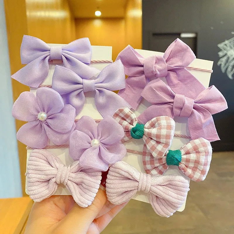 10Pcs/Set Big Bow Flower Elastic Hairbands Children Girls Sweet Hair Ties Fashion Headbands Hair Accessories Rubber Band For Kid - Slobuy