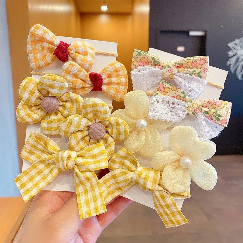 10Pcs/Set Big Bow Flower Elastic Hairbands Children Girls Sweet Hair Ties Fashion Headbands Hair Accessories Rubber Band For Kid - Slobuy